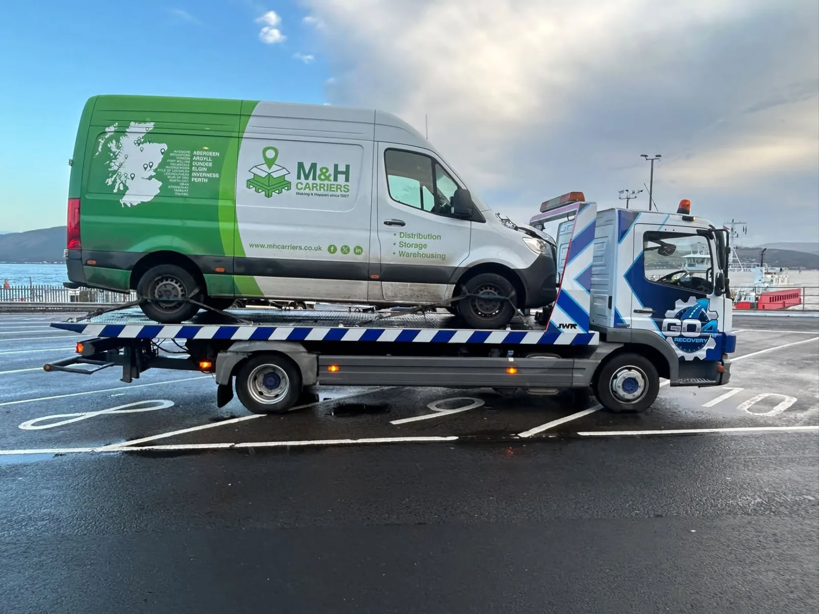 GO4 Recovery truck transporting a commercial vehicle in Scotland